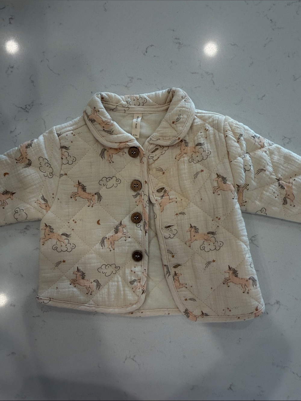 Quincy Mae Cream Quilted Unicorn Jacket